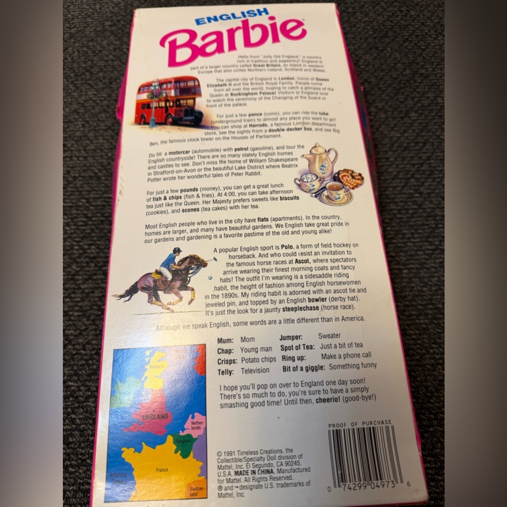 1991 Barbie Blonde Doll in Red Coat and Navy Dress with Patterned Scarf - Picture 3 of 4